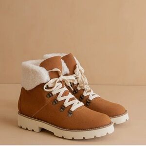Brown Tan Suede Shearling Ankle Boots 8.5 NEW